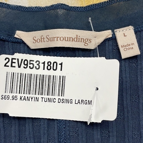 Surroundings Kanyin Gray V-Neck 3/4 Sleeve Stretch Cotton Tunic Top L - Picture 8 of 8